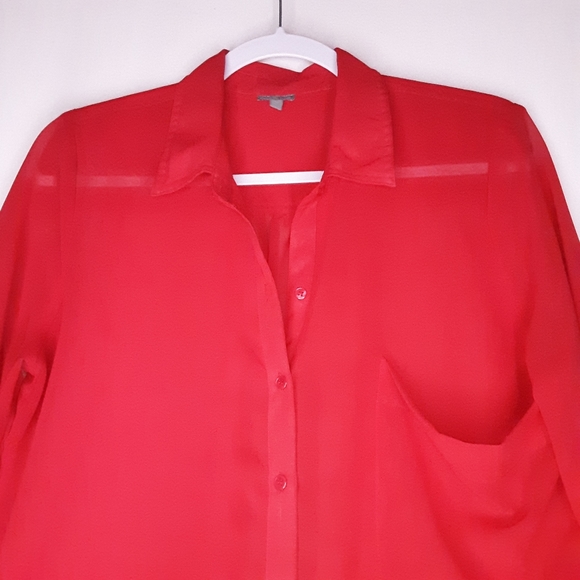 Charlotte Russe Red Sheer Button Front Shirt Size Medium - Picture 3 of 11